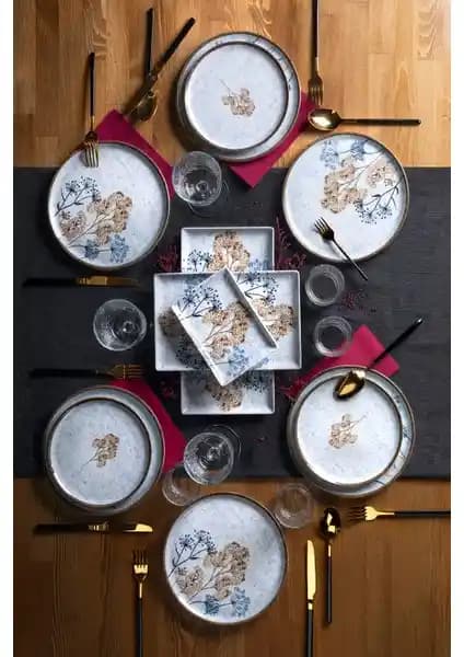 Porland Çisem 18 Parça Porselen Kahvaltı ve İkram Takımı Modern ve Şık Tasarım