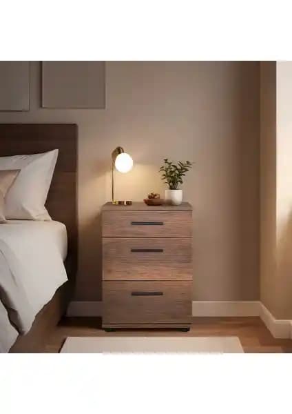 Adore Mobilya Tredline Üç Çekmeceli Komodin Oslo Ceviz Modern ve Fonksiyonel Tasarım