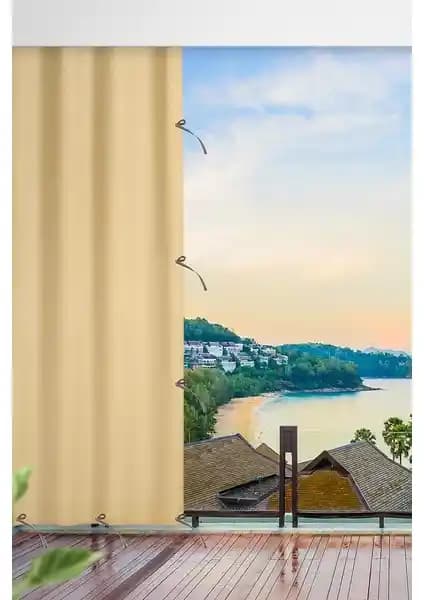 Altın Pamuk Balkon Perdesi Krem Renkli Dayanıklı ve Pratik Montajlı Balkon Dekorasyonu