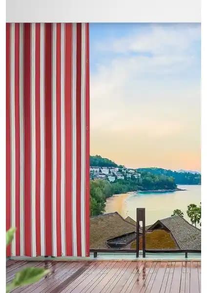 Altın Pamuk Kırmızı Balkon Perdesi, Dayanıklı Gabardin Kumaş ve Farklı Ölçü Seçenekleriyle