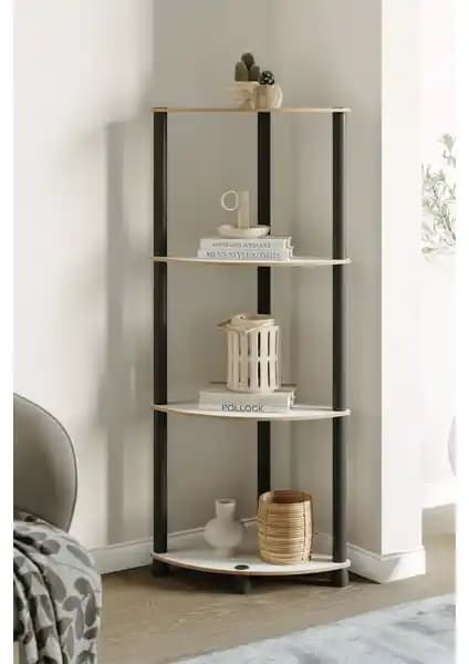 Ata Home Ahşap Köşe Raf Kitaplık Modern ve Çok Amaçlı Dekoratif Çözüm