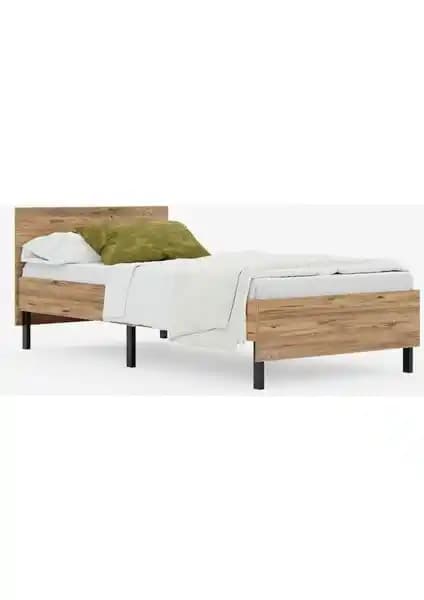 Atlantik Çam Renkli Modern Metal Karyola 90x190 cm Dayanıklı ve Şık Tasarım