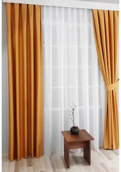 Belle Cose Blackout Karartma Hardal Fon Perde Modern ve İşlevsel İç Mekân Dekorasyonu İçin Uygun