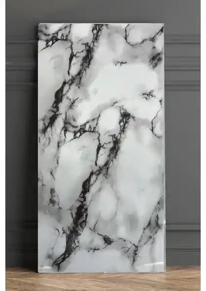 BienHome 30x60 cm Beyaz Damar Mermer Desenli Kendinden Yapışkanlı PVC Paneli