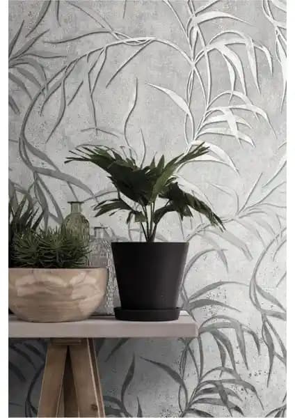 BienHome Bien Exclusive 5363 Modern Bej Gümüş Tropikal Duvar Kağıdı ile Şık Dekorasyon
