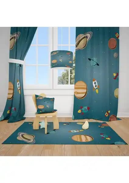 Çocuk Odası İçin Modern Gezegenler ve Uzay Temalı Fon Perdesi Ürün Tanıtımı