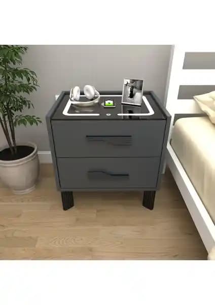 Decobox Diamond Antrasit Komodin: Modern Tasarım ve Çok Fonksiyonlu Akıllı Mobilya