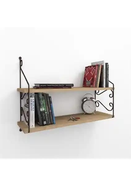 Decormet Seramoni Raf ve Kitaplık Seti Safir Meşe 2 Raflı Modern Tasarım