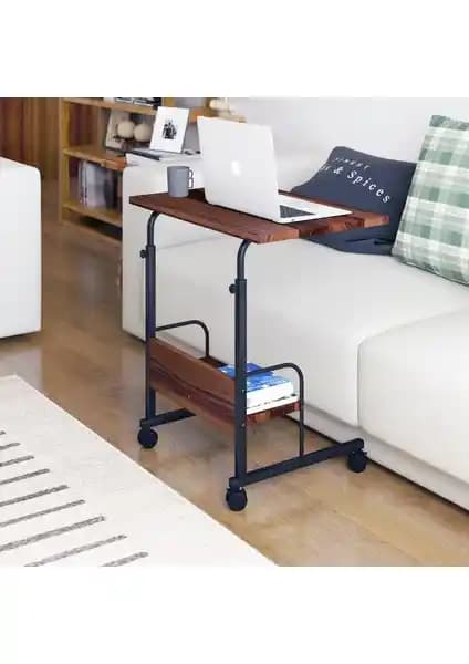 Dehalimited 60X40 Raflı Yükseklik Ayarlı Frenli Tekerlekli Laptop Sehpası Çalışma Masası