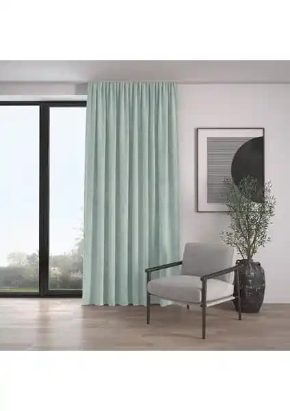 Demor Home Kadife Dokulu Ekstrafor Büzgülü Nil Yeşili Yüksek Kalite Fon Perde