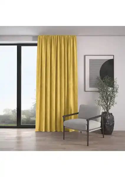Demor Home Kadife Dokulu Ekstrafor Büzgülü Perde Acem Lale Sarısı – Estetik ve Fonksiyonel Tasarım