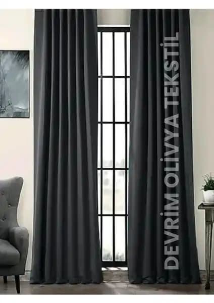 Devrim Olivya Tekstil Lüks Antrasit Blackout Fon Perde Modern Mekânlar İçin