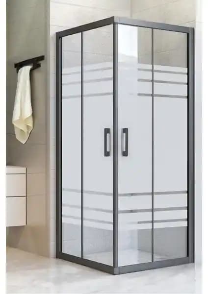 Durul Kare Siyah Profil 5mm Desenli Duşakabin - Modern ve Dayanıklı Banyo Çözümü