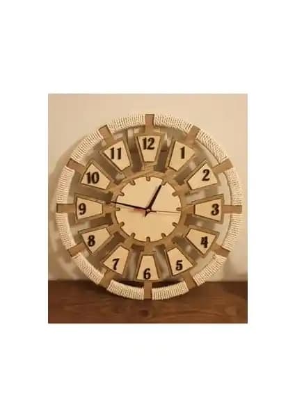 El Yapımı MDF Makrome Detaylı Duvar Saati 40 cm Bohem ve Modern Dekorasyon İçin