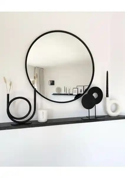 Ersan Dizayn Metal Çerçeveli Siyah Yuvarlak Ayna Modern İç Mekan Dekorasyonu İçin