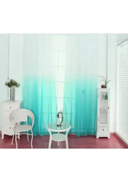 Farbateks Mint Yeşil Renk Geçişli Çift Kanatlı Tül Perde Modern Dekorasyon İçin