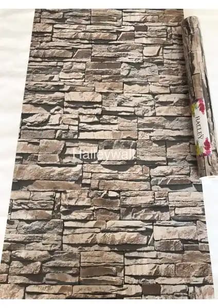 Halleywall 65-1 Doğal Taş Görünümlü Kahverengi 3D Duvar Kağıdı Modern Mekanlar İçin Şık ve İşlevsel
