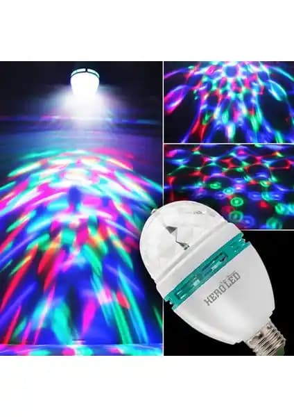 Hero Led Renkli Disko Ampulü E27 Duy Dönen Renkli Işıklar ve Eğlence Atmosferi