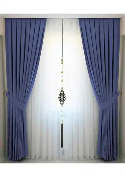 İ.D İpek Dokuma Indigo Mavisi Pileli Kadifemsi Fon Perde ile Şık ve Fonksiyonel Dekorasyon