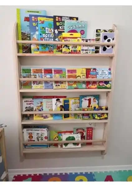 Karaköse Ahşap Montessori Geniş Model Kitaplık Çocuklar İçin Güvenli ve Estetik Depolama Çözümü