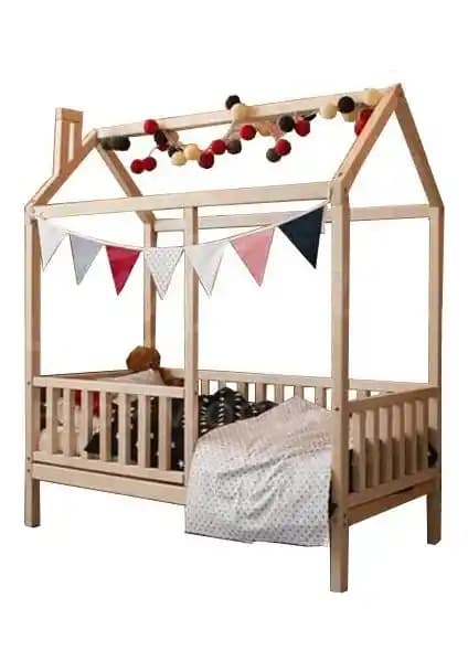 Köşk Mobilya Montessori Yatak Çatılı Modeli 90x190 Güvenli ve Estetik Çocuk Yatağı