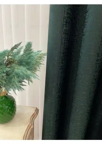 Koyu Yeşil Jakar Zemin Perde 70x270 cm Kendinden Desenli Modern Tasarım