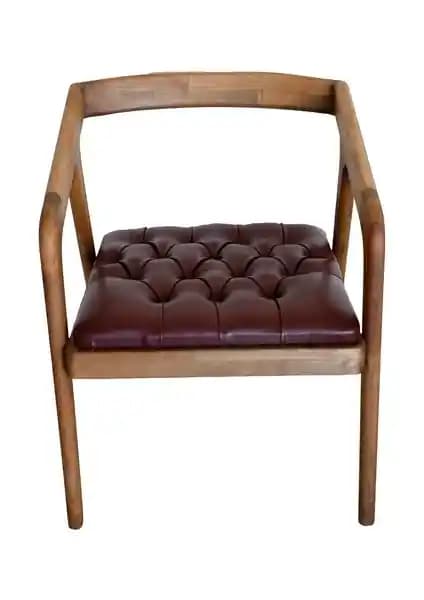 Kums Shop Ahşap Kayın Ayaklı Bordo Deri Kumaş Döşemeli Dekoratif Sandalye
