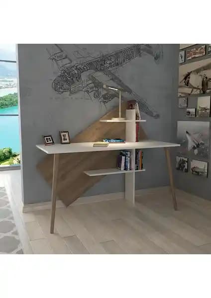 Lagomood Rüzgar Çalışma Masası Ceviz Beyaz Modern Ofis Mobilyası 80 karakter