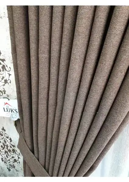 Lüks House Açık Kahverengi Blackout Keten Perde Modern ve Rustik Dekorasyonlara Uygun