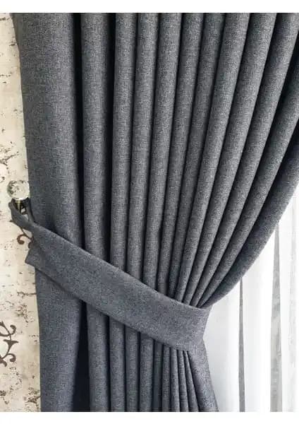 Lüks House Koyu Gri Blackout Keten Perde Modern ve Rustik Dekorasyonlara Uygun