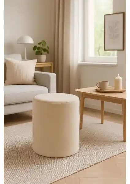 Lunova Home Bej Krem Baby Face Pufy Modern ve Şık Dekoratif Oturma Parçası