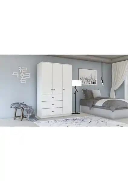 Metalia GM 308 Ece Lüx 3 Kapı 3 Çekmeceli Düğme Kulplu Gardırop Özellikleri ve Tasarımı