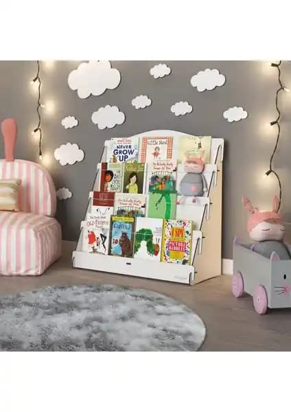 Mingitav Lucky Montessori Ahşap Çocuk Odası 4 Raflı Kitaplık – Güvenli ve Estetik Tasarım