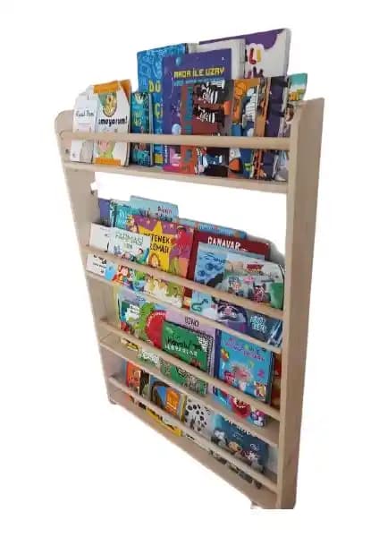 Mrt Ahşap Montessori Geniş Model Çocuk Odası Kitaplığı Doğal ve Güvenli Depolama Çözümü