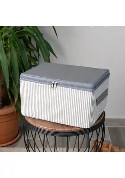 Nacarev Küçük Boy Çizgi Desen Baskılı Antrasit Baza Altı Bavul İçin Organizatör