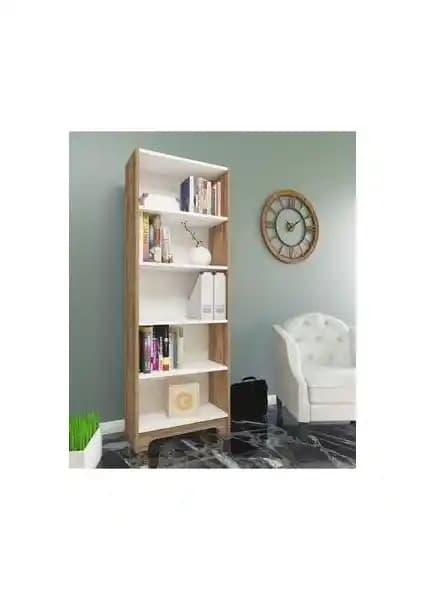 Nur Mobilya Eylül Serisi 5 Raflı Kitaplık Atlantikçam-Beyaz Modern ve Fonksiyonel Tasarım