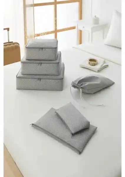 Ocean Home Textile 6'lı Gri Balıksırtı Valiz ve Bavul İçin Çok Amaçlı Düzenleyici Seti