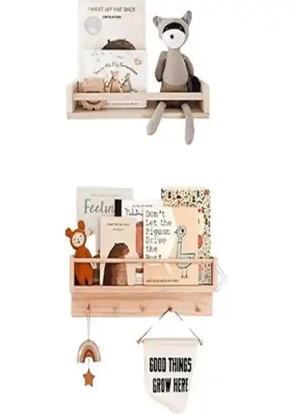 Olcay Aksesuar Doğal Ahşap Montessori Çocuk ve Bebek Odası Askılığı ve Rafı