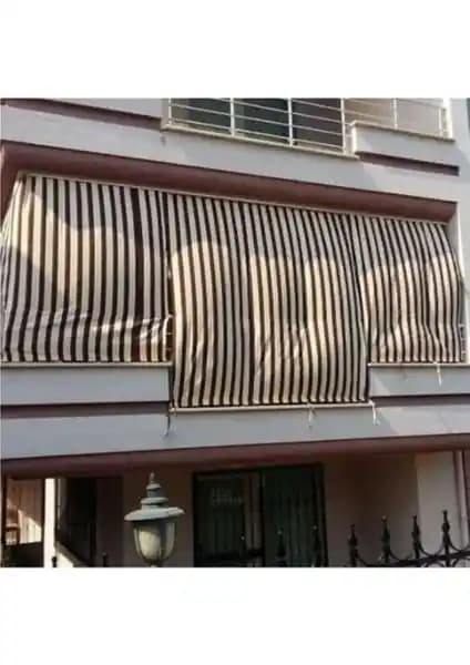 Perhal Kahve Krem Çizgili Balkon Perdesi: Estetik ve Dayanıklı Gölgelik Çözümü