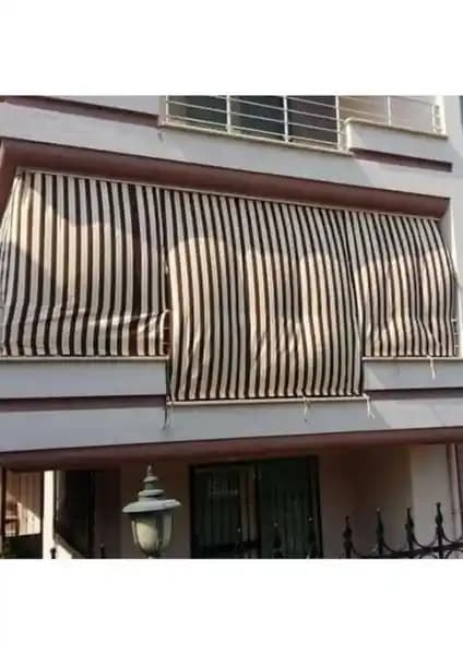 Perhal Kahve Krem Çizgili Balkon Perdesi Modern ve Dayanıklı Gölgelik Çözümü