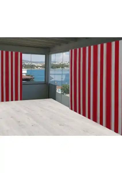 Perhal Kırmızı Beyaz Çizgili Balkon Perdesi: Estetik ve Dayanıklı Gölgelik Çözümü