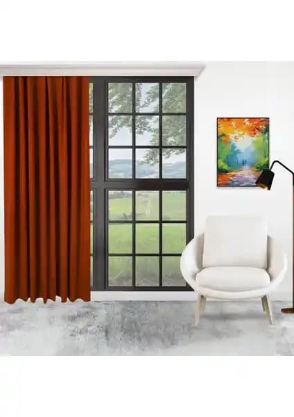 Perhal Tek Kanat Kiremit Renk Ada Pilesiz Fon Perde Modern ve Şık Dekorasyon Seçeneği