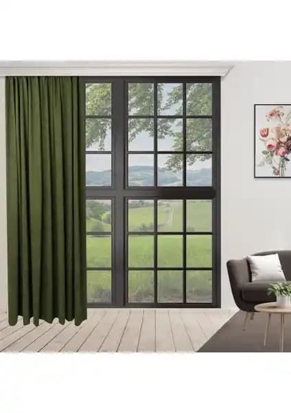 Perhal Tek Kanat Yeşil Renk Ada Pilesiz Fon Perde Modern ve Dayanıklı Tasarım