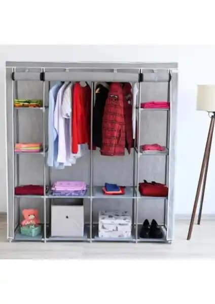 PorBig Tokyo Çok Raflı Çelik Profilli Bez Dolap: Modern ve Dayanıklı Depolama Çözümü