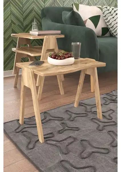 Pratico Bayrak Zigon Sehpa Seti Tropik Ceviz Modern ve Çok Amaçlı Mobilya Çözümü