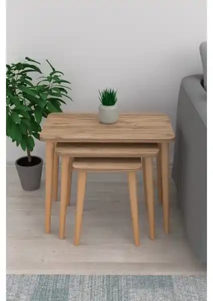 Pratico Napoli 3'lü Zigon Sehpa Atlantik Çam: Modern ve Şık Mobilya Çözümü