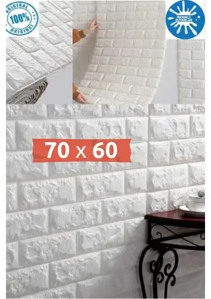 Renkli Duvarlar 70x60 cm Kendinden Yapışkanlı 3D Beyaz Duvar Kaplama Paneli