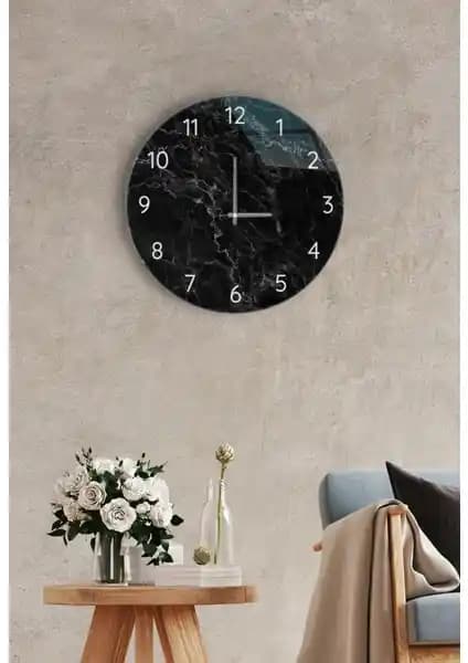 Saban Duvar Saati Siyah Mermer Çerçeve ve Cam Yüzeyle Modern Tasarım