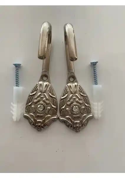 Tül Evi Fon Perde Bağlama Demiri Askı Aparatı Taşlı Gümiş Tasarım