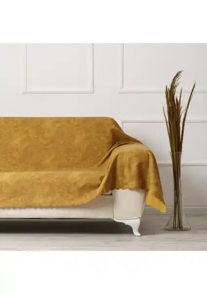 Velerde Home Vessel Çift Taraflı Hardal Renkli Çekyat Örtüsü Modern ve Dayanıklı Tasarım